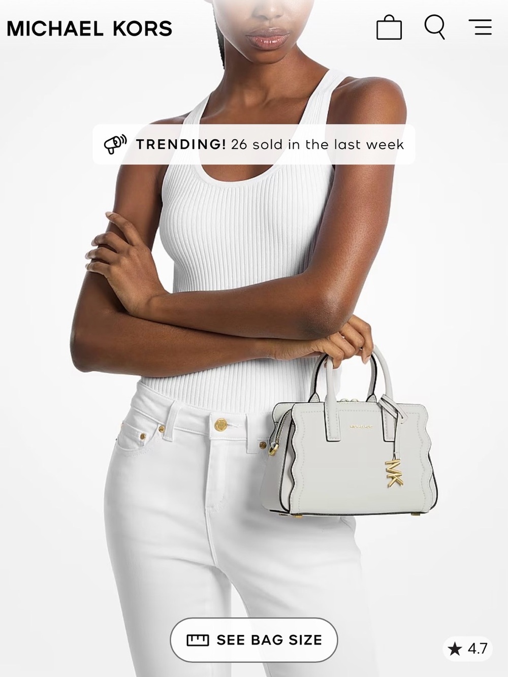 Michael Kors White Scalloped Mini Satchel with Gold Hardware